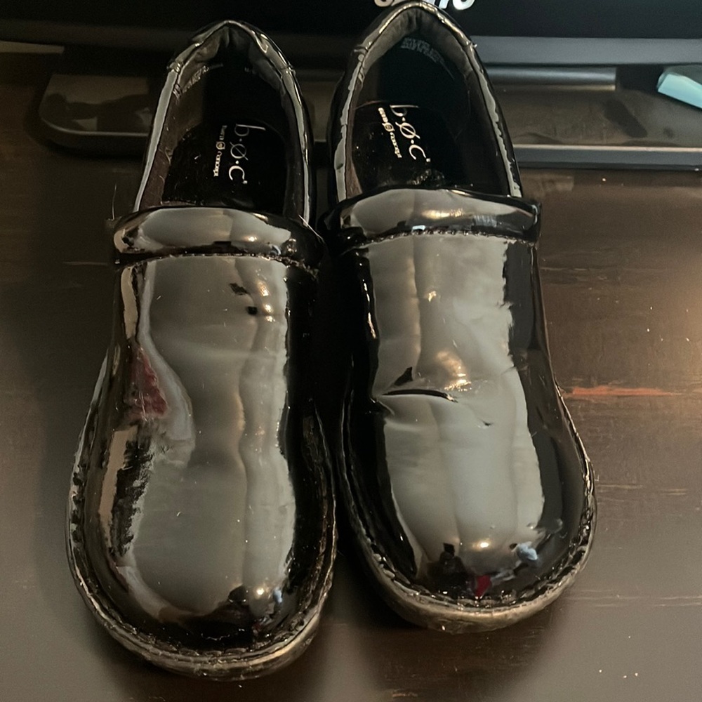 Born Concept women's size 10/42 black patent leather clogs